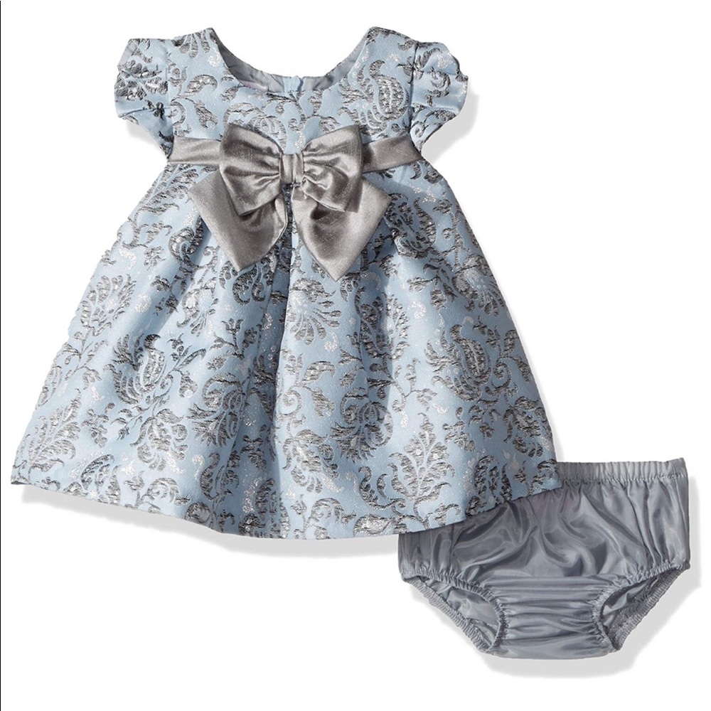 Bonnie Baby Girl’s Jacquard Party Dress, Blue